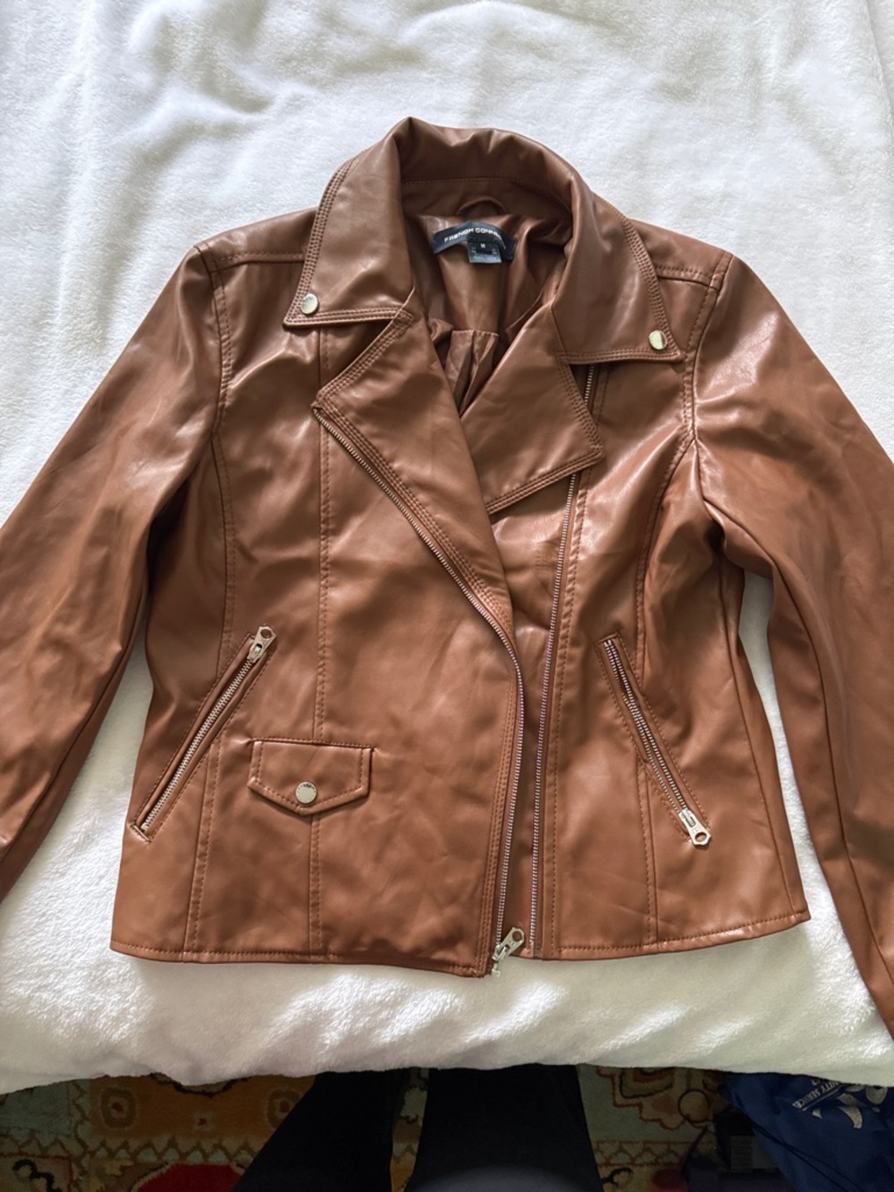French Connection Brown Faux Leather Moto Jacket